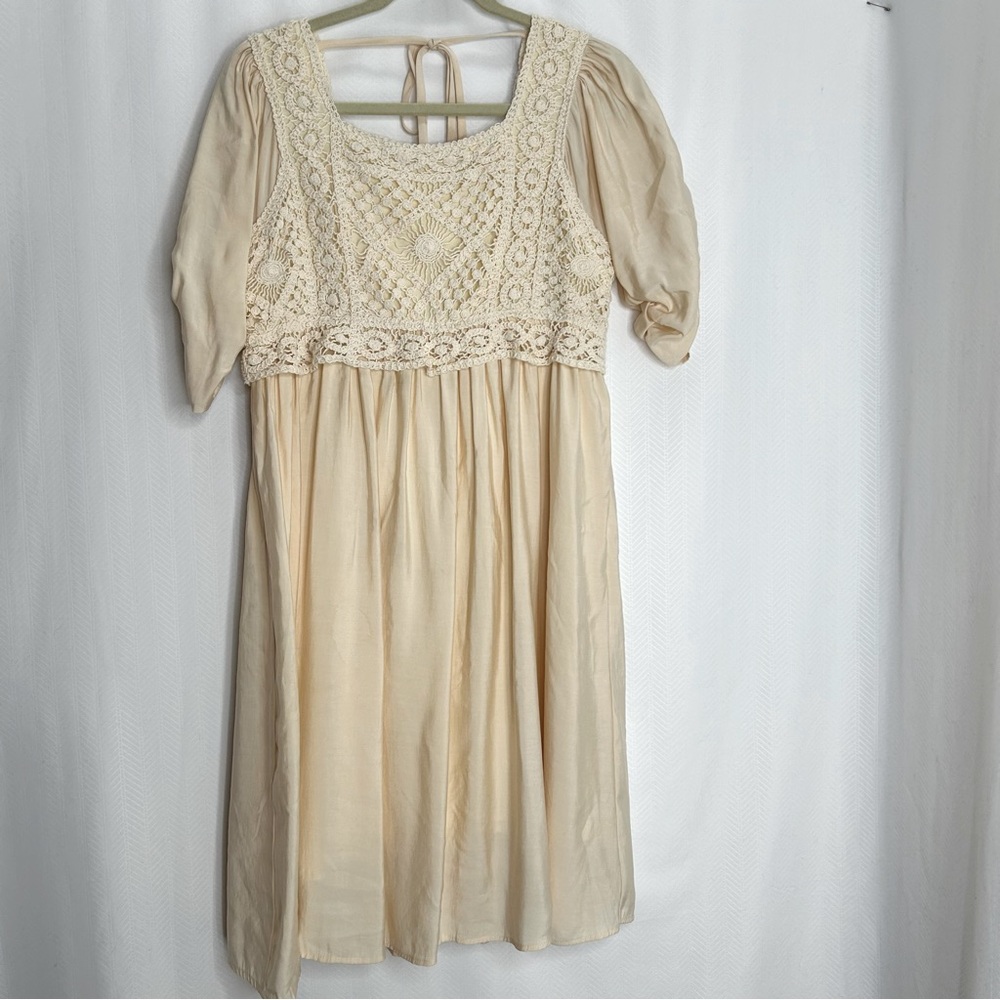 Leia N Co cream crochet midi dress short puff sleeves coquette prairie large